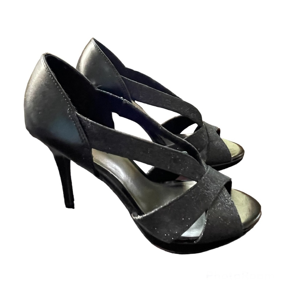 Fioni Night Black Sparkle Open-Toe Heels - 7